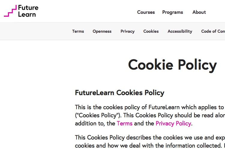 Screenshot of FutureLearn Cookie Policy