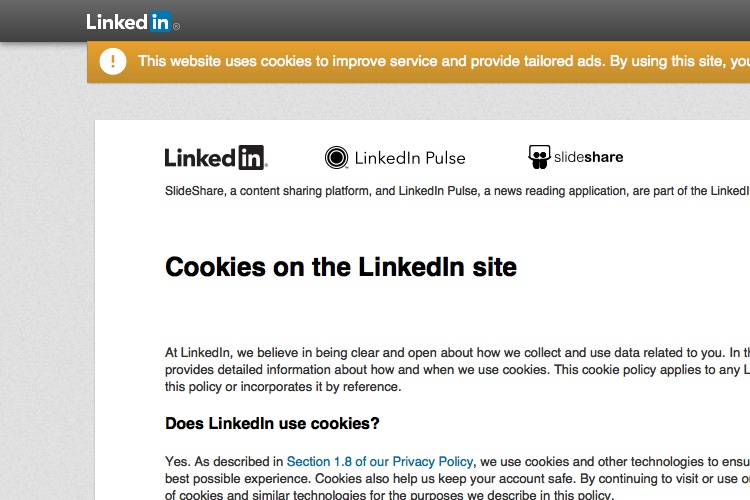 Screenshot of LinkedIn Cookie Policy