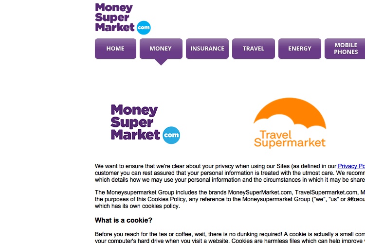 Screenshot of MoneySuperMarket 