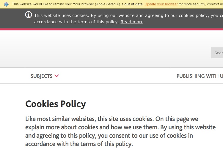 Screenshot of Palgrave Cookies Policy